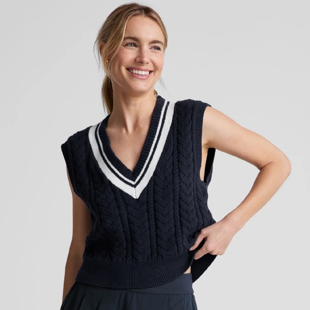 Beyond Yoga- The Cable Knit Vest-nocturnal navy